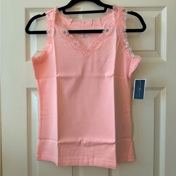 Karen Scott Lace Trim Tee - Petite Medium - Picture 1 of 5